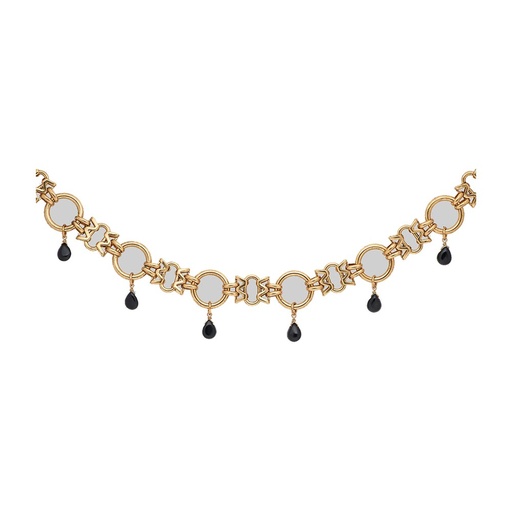 Regal Rose Celia. Black Agate Droplet Chain Collar - Gold