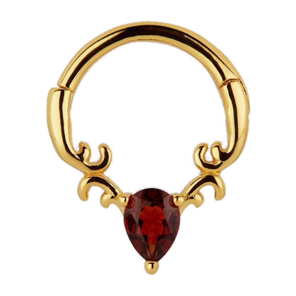 Regal Rose Relish. Garnet Drop Septum Clicker Ring - Gold