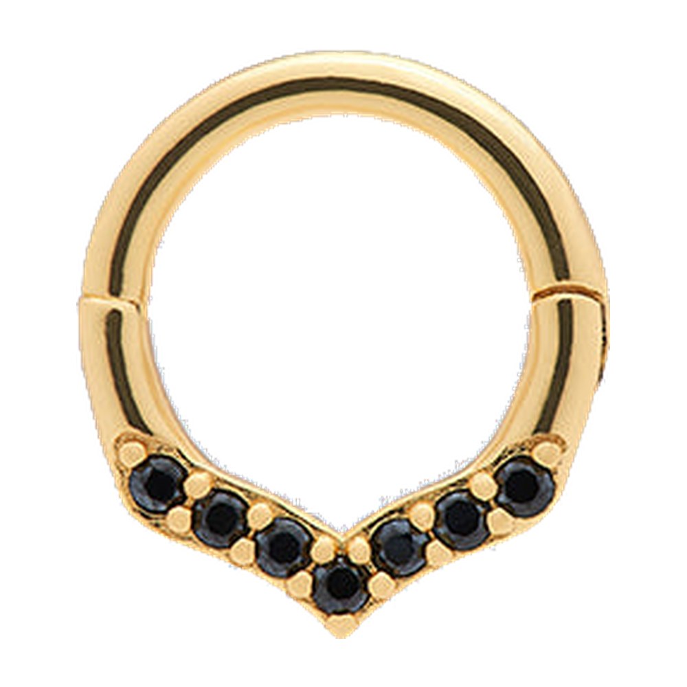 Regal Rose Izzy. Black Spinel Chevron Septum Clicker Ring - Gold